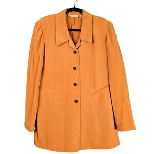Dana Buchman Blazer Jacket Womens 8 Camel 100% Silk Button Front Career Longline